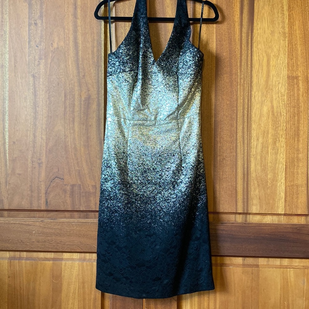 Lace ombré black/gold halter dress